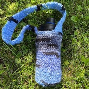 Handmade Blue Crochet Water Bottle Holder